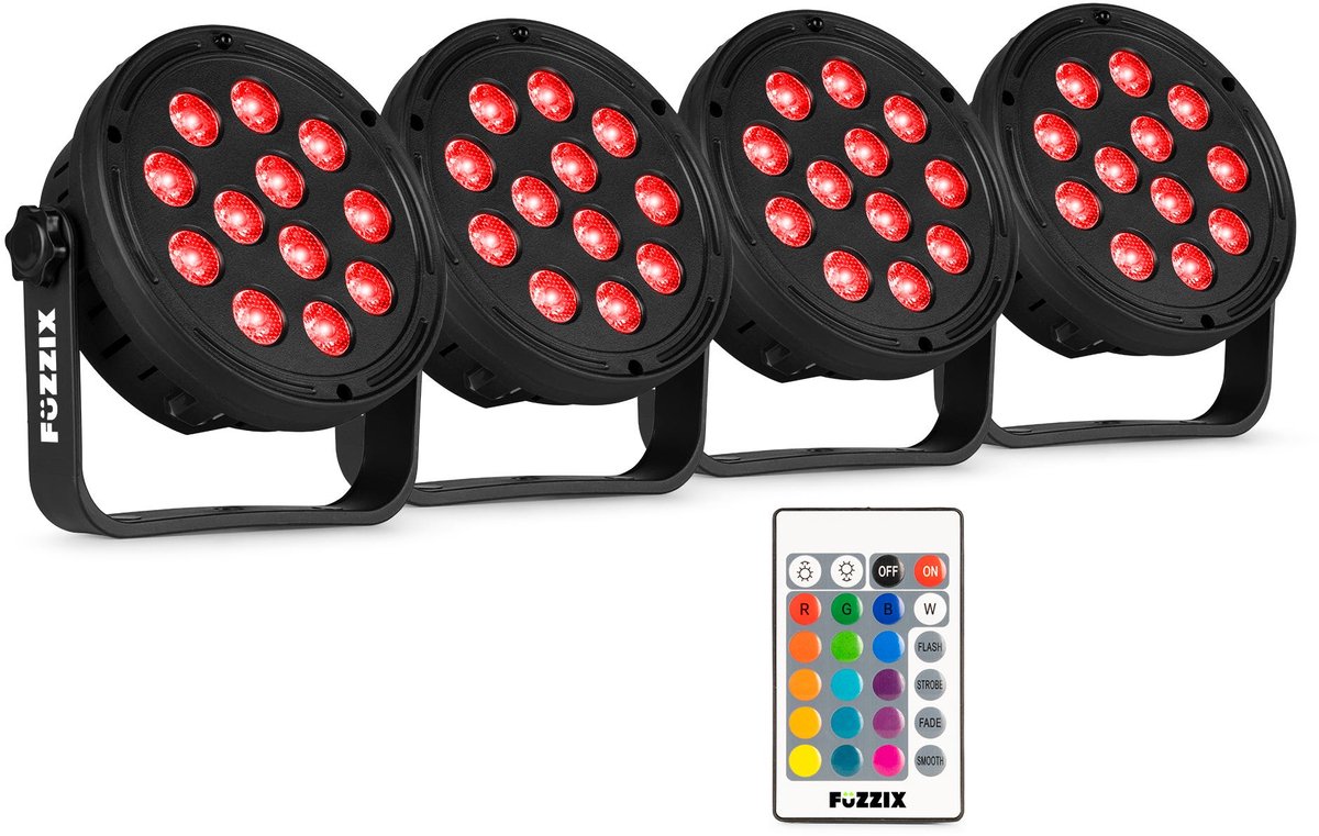 Discolamp set van 4 stuks - Fuzzix Comet M12 - Party lights - Kinderdisco - RGB - Afstandsbediening