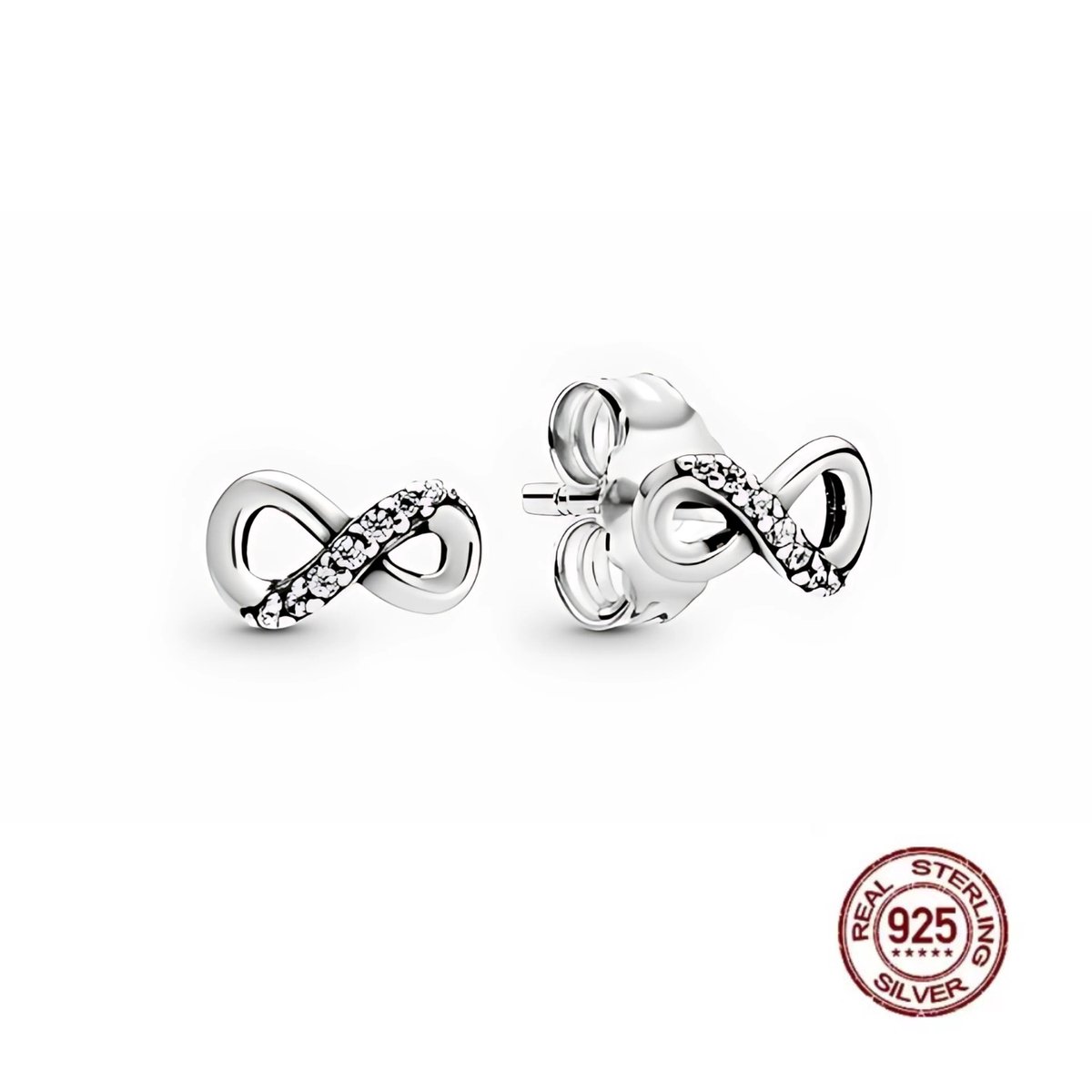 Oorbellen - 925 Sterling Zilver - oorstekers Infinity - Oneindigheid – zilverkleurig - Zirkonia