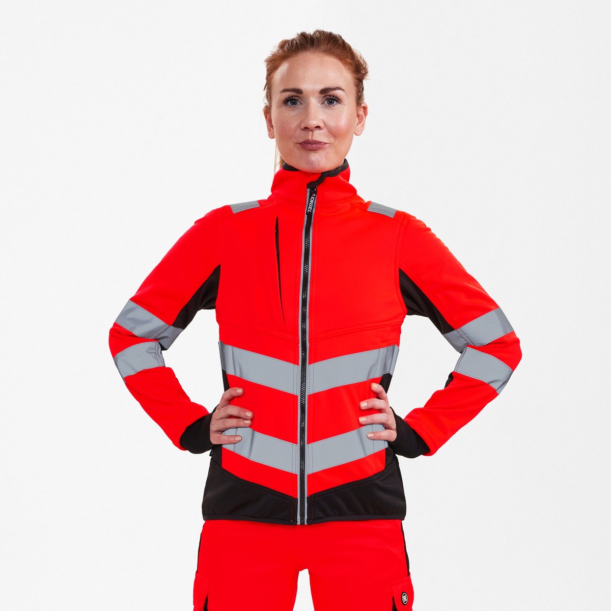 Engel Safety softshell jack voor dames 1156-237 - Hi-vis Red / Black - 3XL