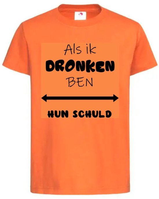 T-shirt Unisex Volwassenen "Als ik dronken ben Hun schuld" Op Voorkant EK WK Voetbal Europees Wereld Wereld Kampioen Kampioenschap Oranje Koning Koningsdag | korte mouw | Oranje/zwart | maat XXL