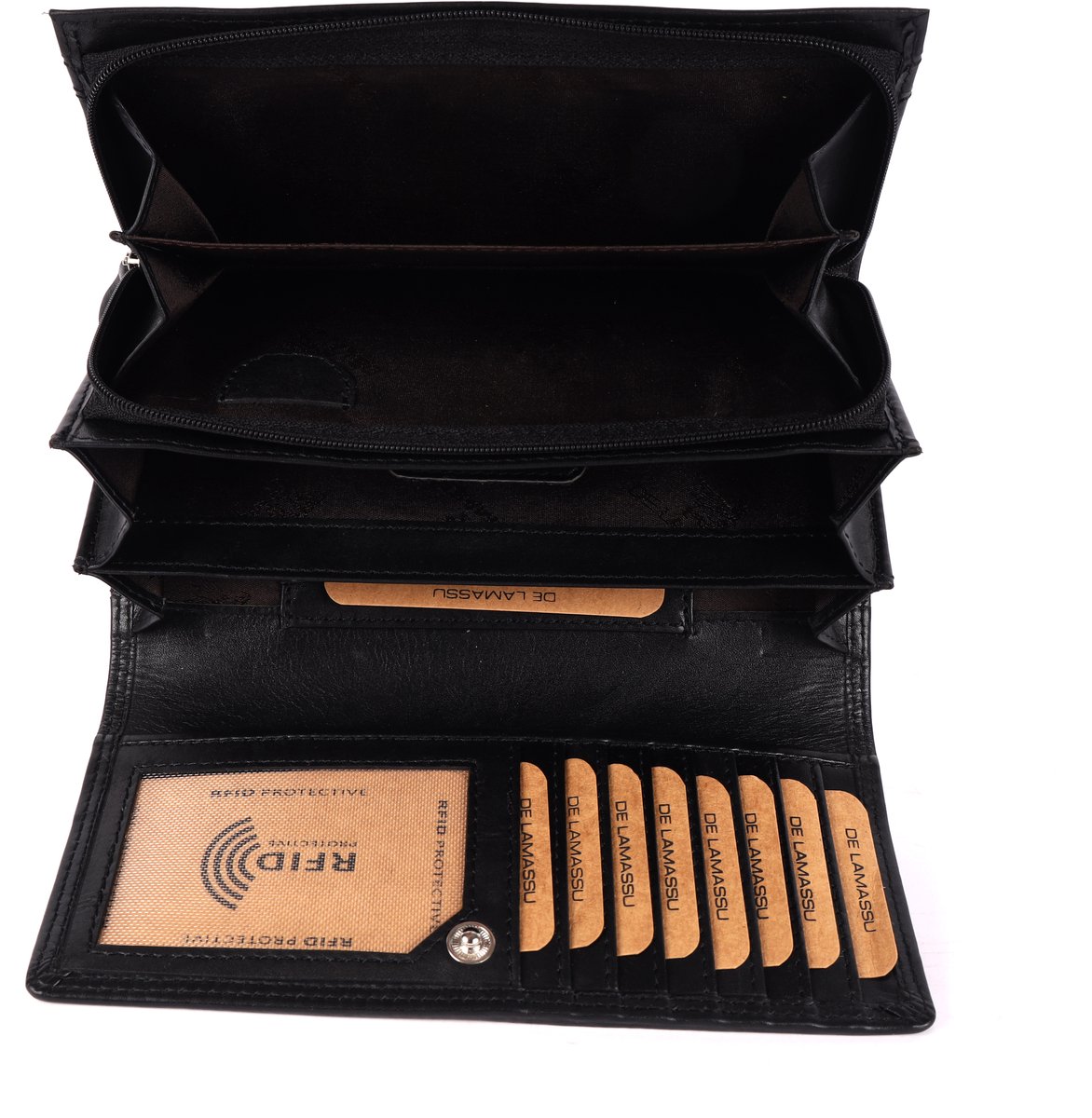 DE LAMASSU® (Orla) damesportemonnee van echt leer – RFID-bescherming, 22 kaartvakken, muntvak, biljetvak, SIM-kaartvak, vintage design, geschenkverpakking – 19 × 9,5 cm