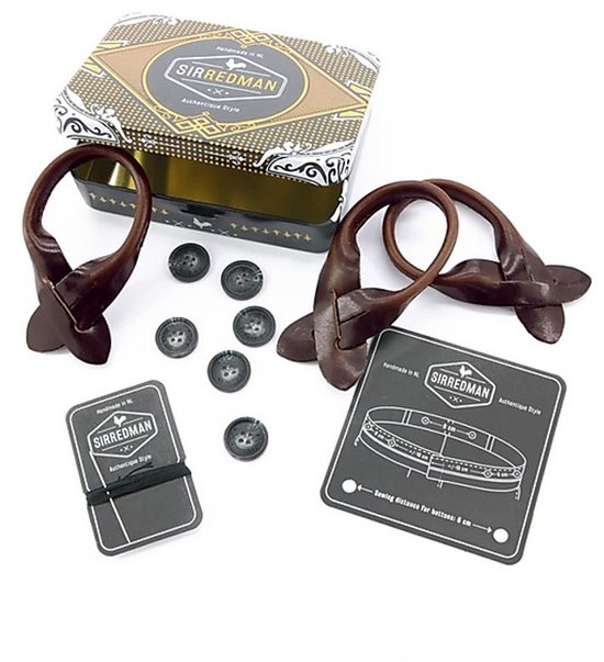 Set van Sir Redman met 2 leren lierlussen, 6 knopen en een patroon voor knoopafstand.