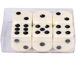 6 dobbelstenen - 16 mm- kunststof doosje - Engelhart - Dobbelen