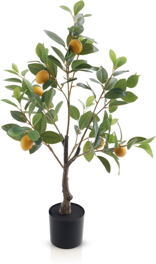 Meisterhome Plante Artificielle Arbre Citronnier Citroenplant 80 cm – Lemon Tree – Avec Citrons Jaunes – Pot Inclus – Vert Réaliste