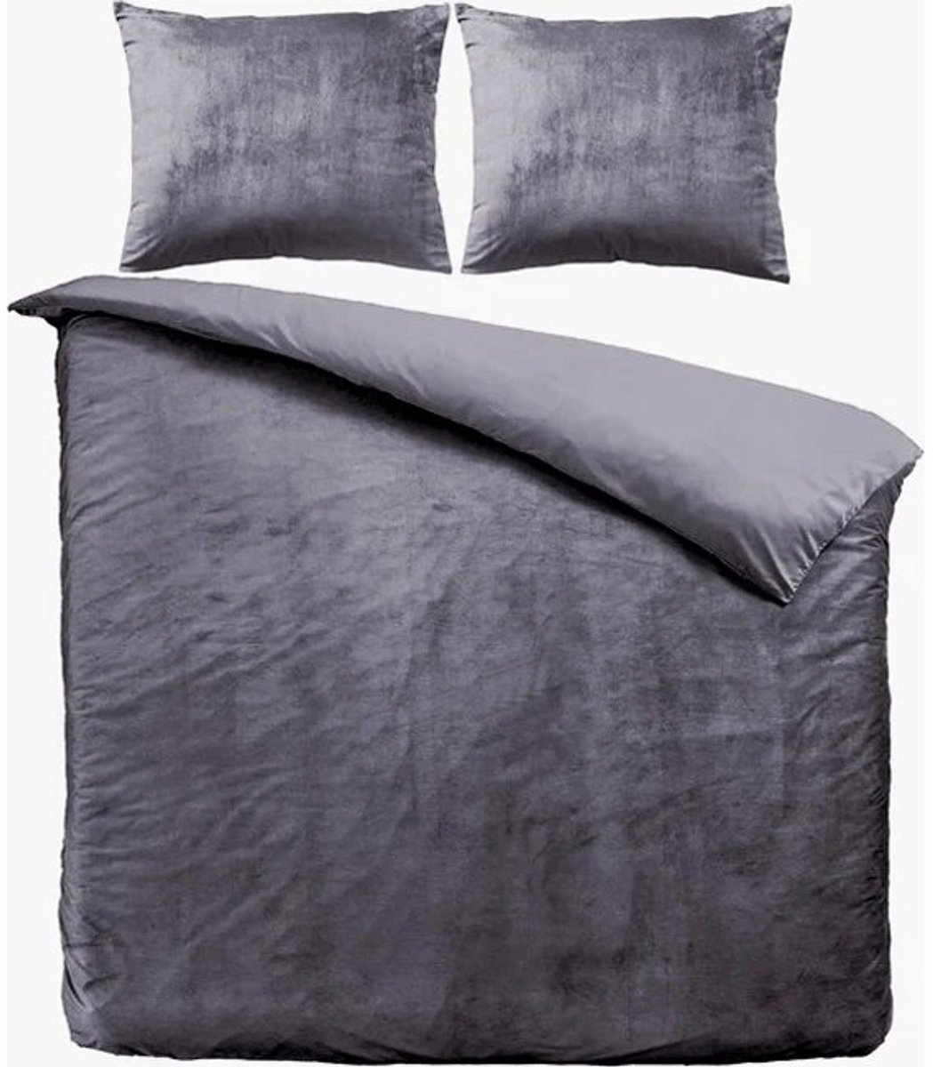 Zavelo Dekbedovertrek Velvet Comfort Antraciet - Lits-jumeaux 240 x 200/220 cm