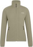 Beige dames fleece jas met rits, opstaande kraag en logo.