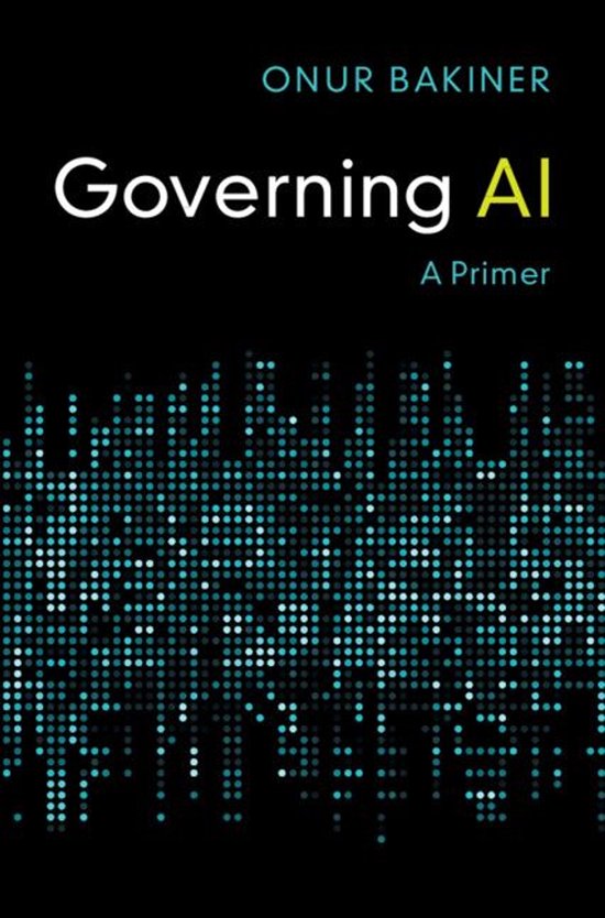 Couverture de livre noire avec le titre 'Governing AI: A Primer' et un motif de points bleus sur la partie inférieure.