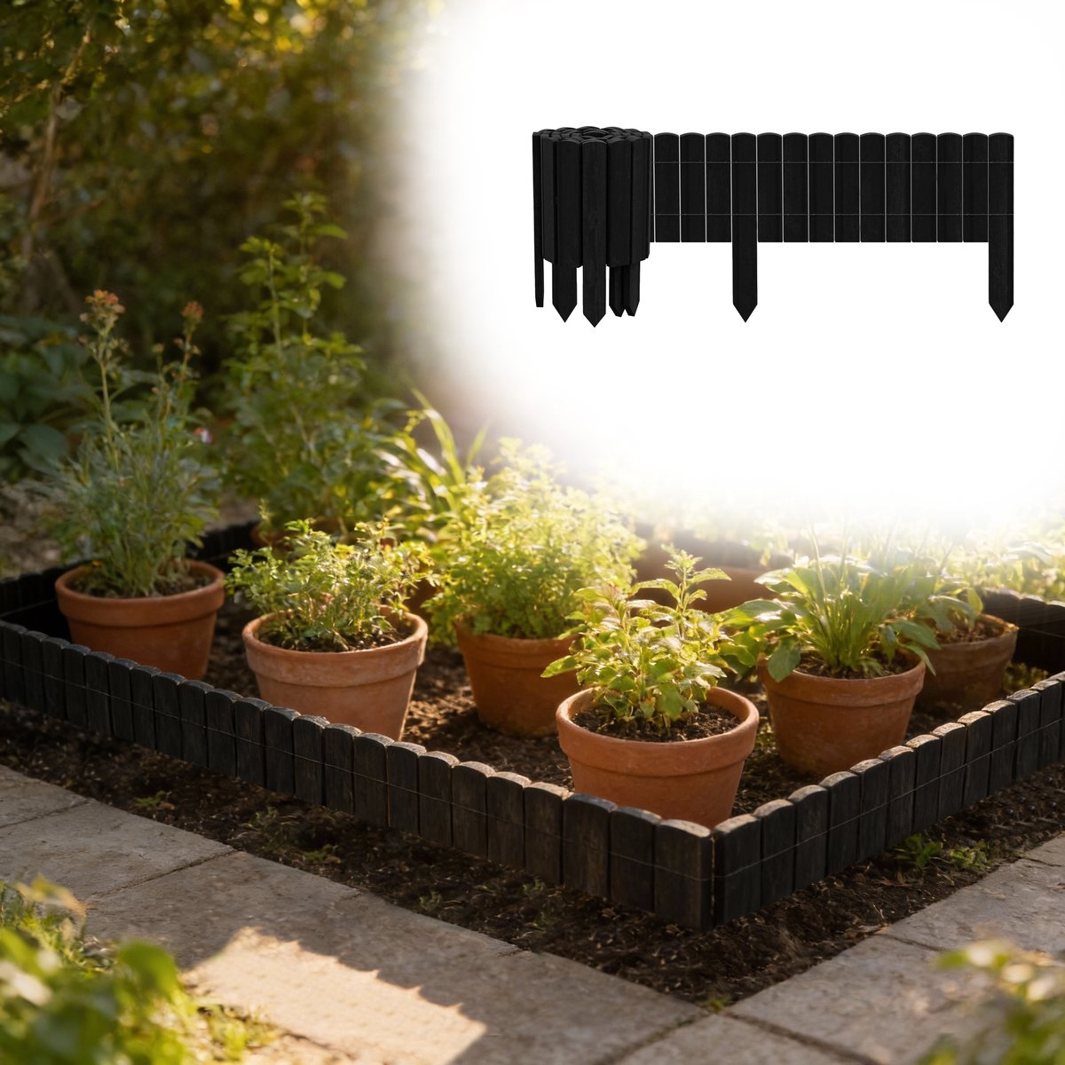 Aufun Flexibele grenenhouten schutting, tuinranddecoratie - 10×200 cm Antraciet - Geschikt voor het markeren van paden, tuin- en gazongrenzen.