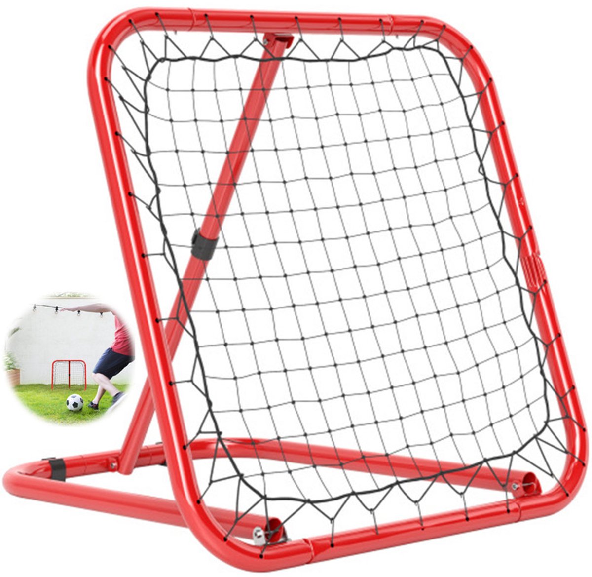 Opvouwbare voetbalrebounder - 63 x 63 cm - verstelbaar - geschikt voor voetbaldoelen - honkbal en basketbal - gemaakt van metaal - rood