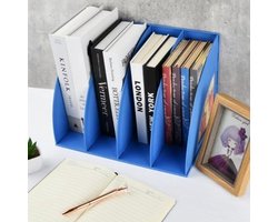 Kunststof tijdschriftenstandaard met 4 vakken en documenthouder - Paarse organizer voor kantoor en school