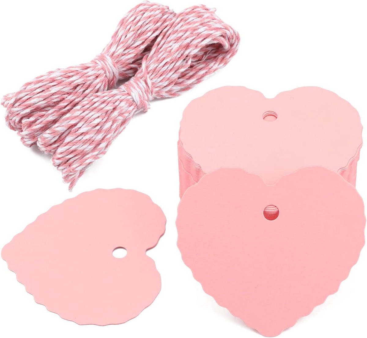 100 stuks cadeaulabels in hartvorm van kraftpapier voor Valentijnsdag, roze, 6 x 6,5 cm