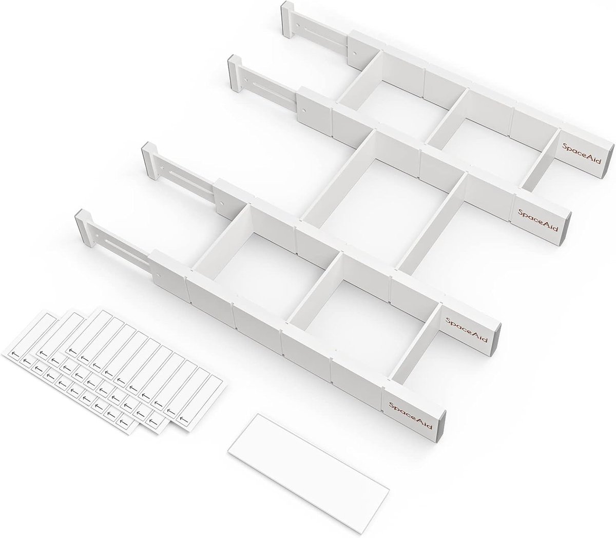 SpaceAid-Bamboe-Ladeverdeelstukken-Met-Inserts-Labels-Wit-4-Stuks-Verstelbaar-43.2-56cm