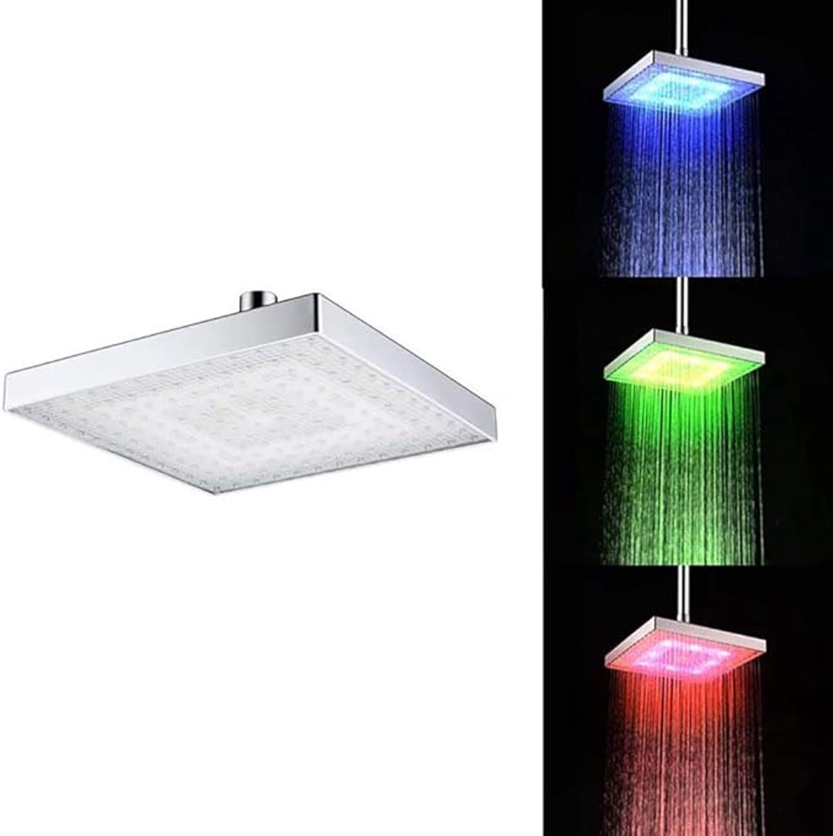 Ronde LED-douchekop, 20 cm x 20 cm in diameter, regendouchestijl, inbouwmodel, kan aan het