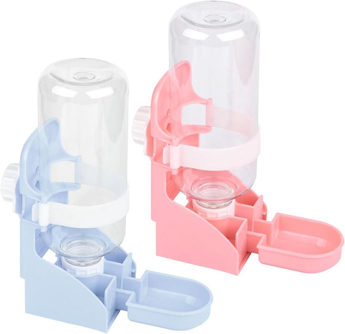 Waterdispenser voor huisdieren – Set van 2 – 500 ml – Hangend – Geschikt voor hamsters, konijnen, chinchilla’s – Eekhoorns – Wit/Roze – 20,5 x 15 x 8,3 cm