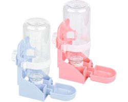 Waterdispenser voor huisdieren - Set van 2 - 500 ml - Hangend - Geschikt voor hamsters, konijnen, chinchilla's - Eekhoorns - Wit/Roze - 20,5 x 15 x 8,3 cm