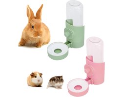 Hangende Waterdispenser voor Kleine Dieren - Set van 2 - 500 ml - Drinkfles voor Hamsters, Konijnen, Chinchilla's - Automatisch - Groen, Roze