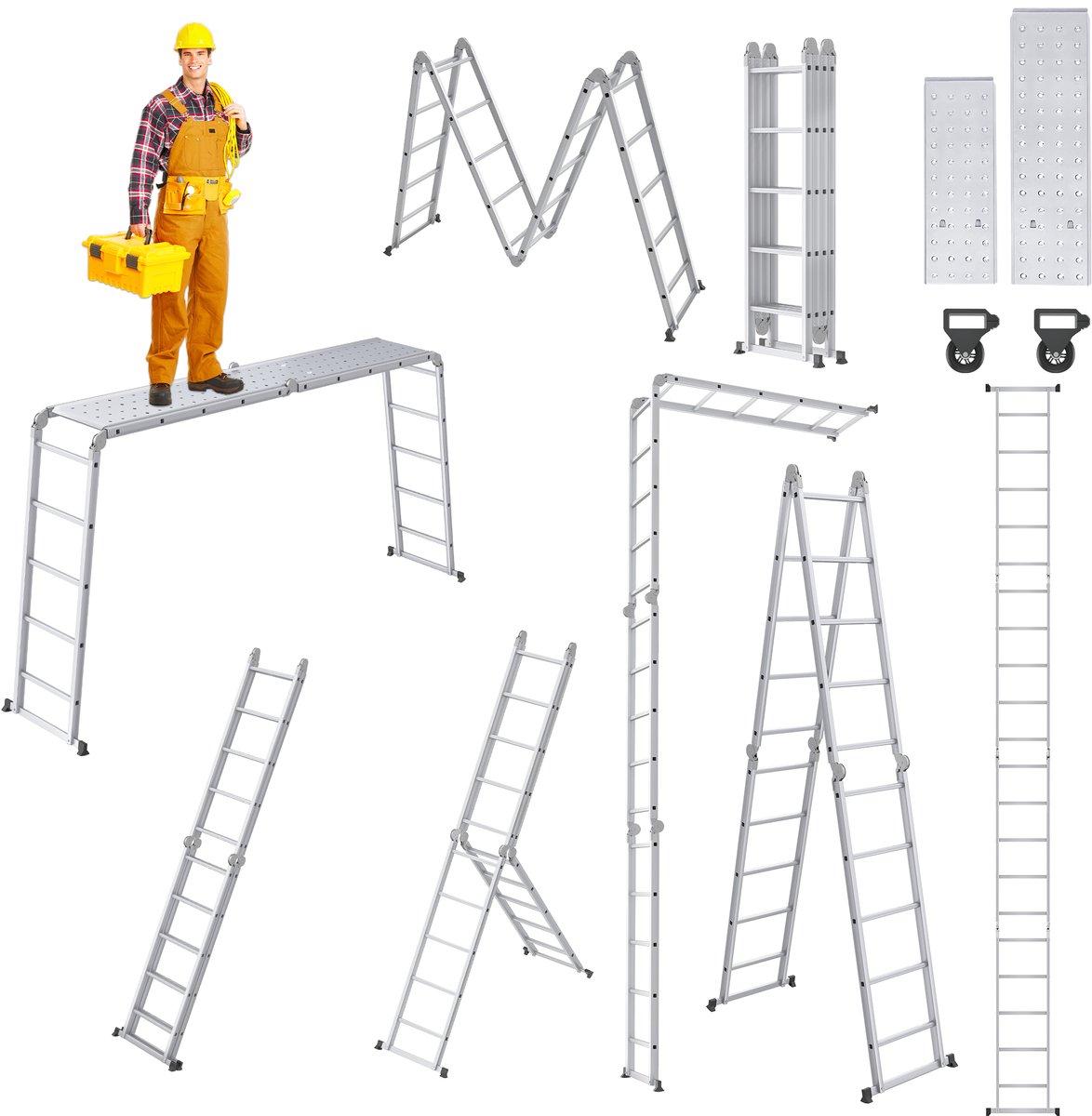 ACXIN 4x5 Multifunctionele Ladder 550 cm Vouwladder Aluminium 6-in-1 met Platform