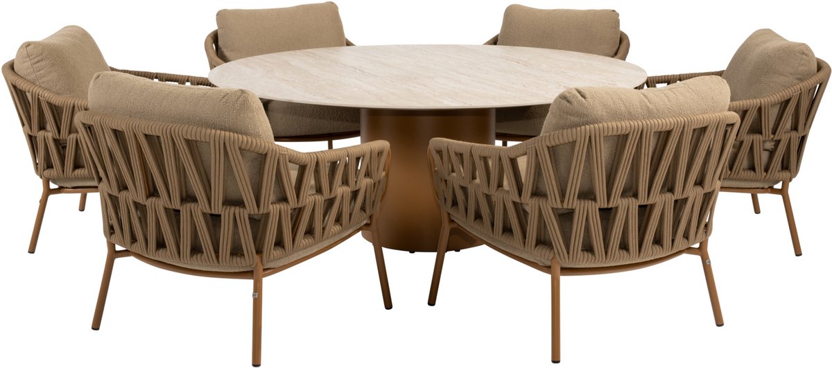 Colorado Biarritz low dining tuinset 160xH69 cm rond 7 delig keramiek amber 4 Seasons Outdoor
