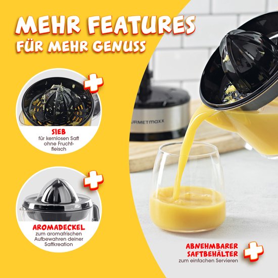 GOURMETmaxx elektrische citruspers & sinaasappelsap - Sapcentrifuge met een inhoud van 700 ml - Citruspers met diverse accessoires voor de meest verse smaak - 40 W [transparant/zilver] van GOURMETmaxx — afbeelding 3