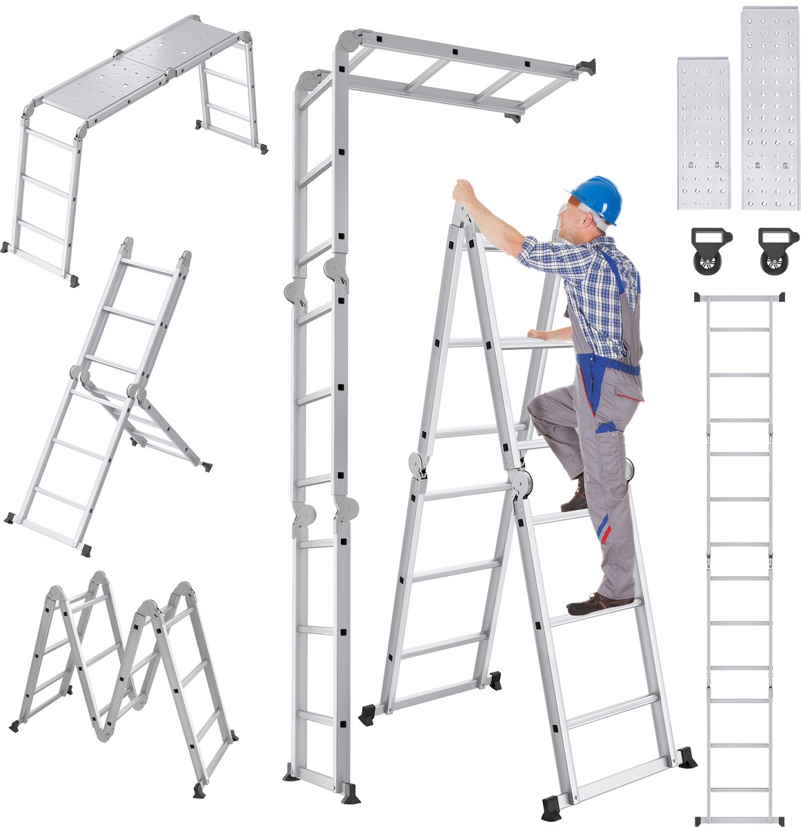 ACXIN 4x3 Multifunctionele Ladder 340 cm Vouwladder Aluminium 6-in-1 met Platform
