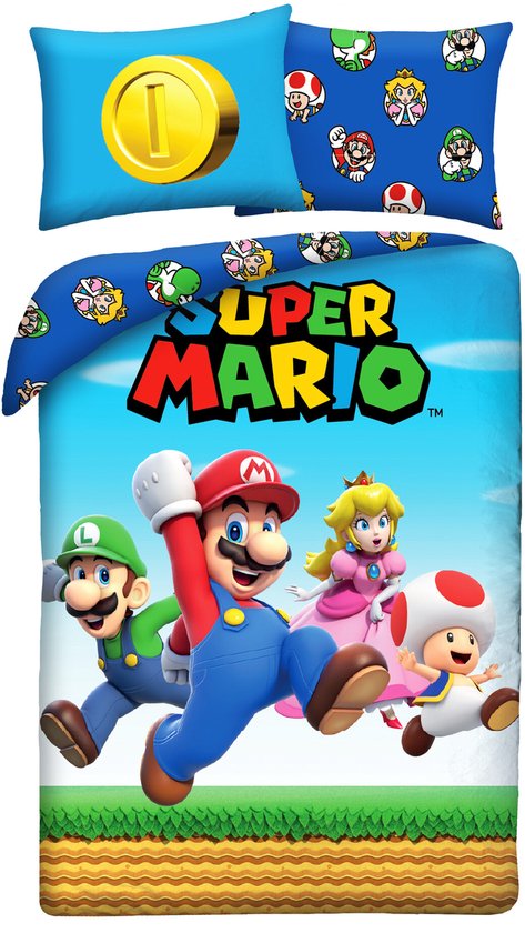 Super Mario Dekbedovertrek Team - 140 x 200 + 70 x 90 cm - Polyester