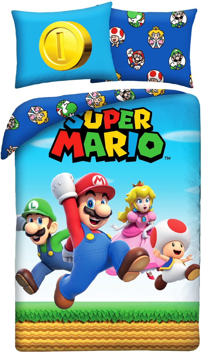 Super Mario Dekbedovertrek Team - 140 x 200 + 70 x 90 cm - Polyester