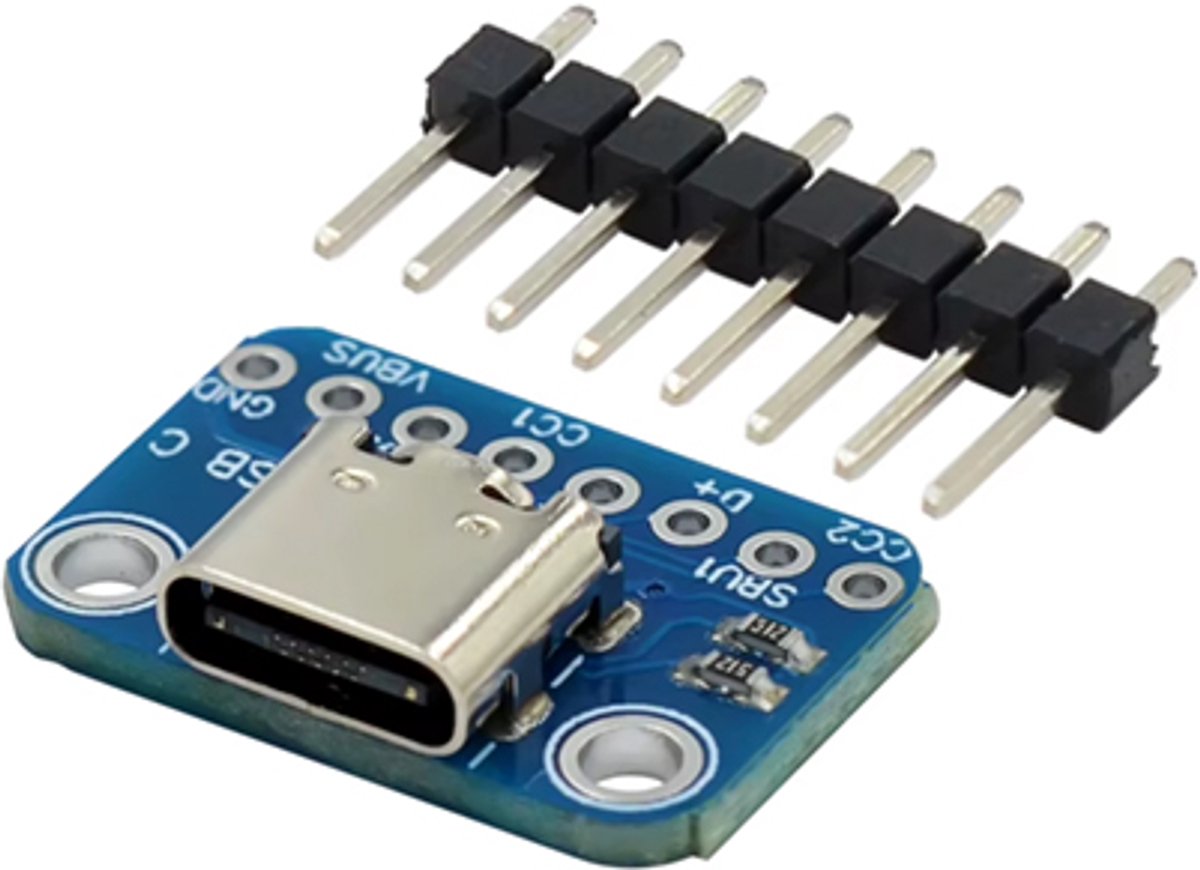 USB Type C 2,54 mm Breakout Board met CC1 CC2 5,1k Weerstanden USB-C