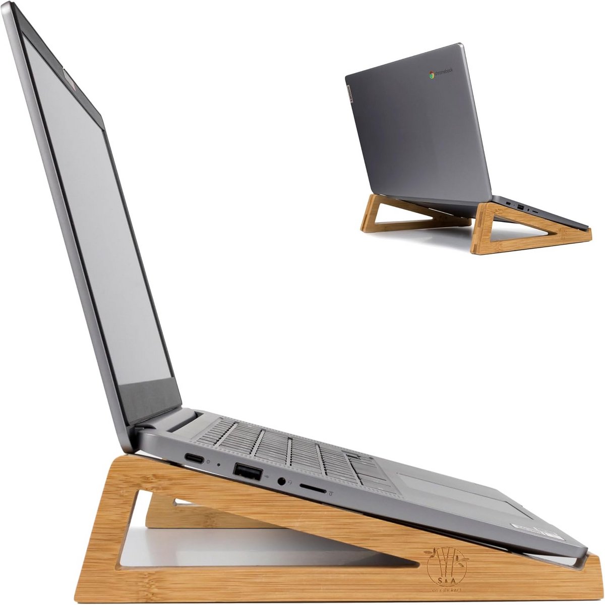 Houten Laptopstandaard en Tablet Houder van Bamboe - Inklapbaar & Draagbaar