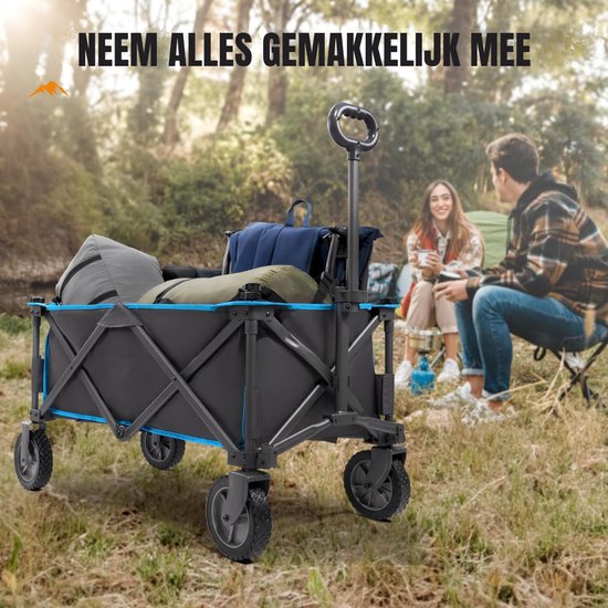 Aurixi® Bolderkar Opvouwbaar Luchtbanden - Bolderwagen Voor Alle Terreinen - Boodschappenwagen Met 100Kg Belastbaarheid - Strandkar Met Verstelbare Handgreep - Tuinkar –Blauw en Zwart - 89cm x 48cm x 30 cm van Aurixi® — afbeelding 2
