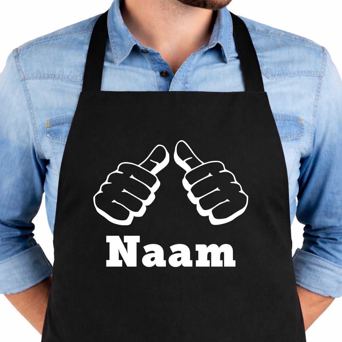 Keukenschort OK! - Gepersonaliseerd Met Jouw Naam - 65x90cm - 100% katoen - Schort - Keukenschorten - Verjaardags cadeau - BBQ - Vaderdag - Moederdag cadeau