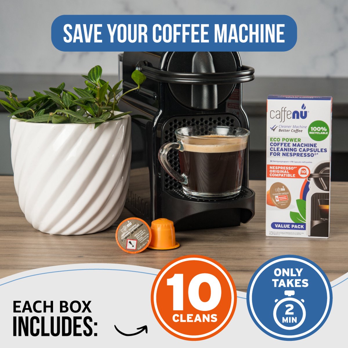 Caffenu Reinigingscups voor Nespresso Original - 10 Reinigingscapsules - Koffiemachine Reiniger - Verbetert Smaak & Levensduur Koffiezetapparaat thumbnail 5