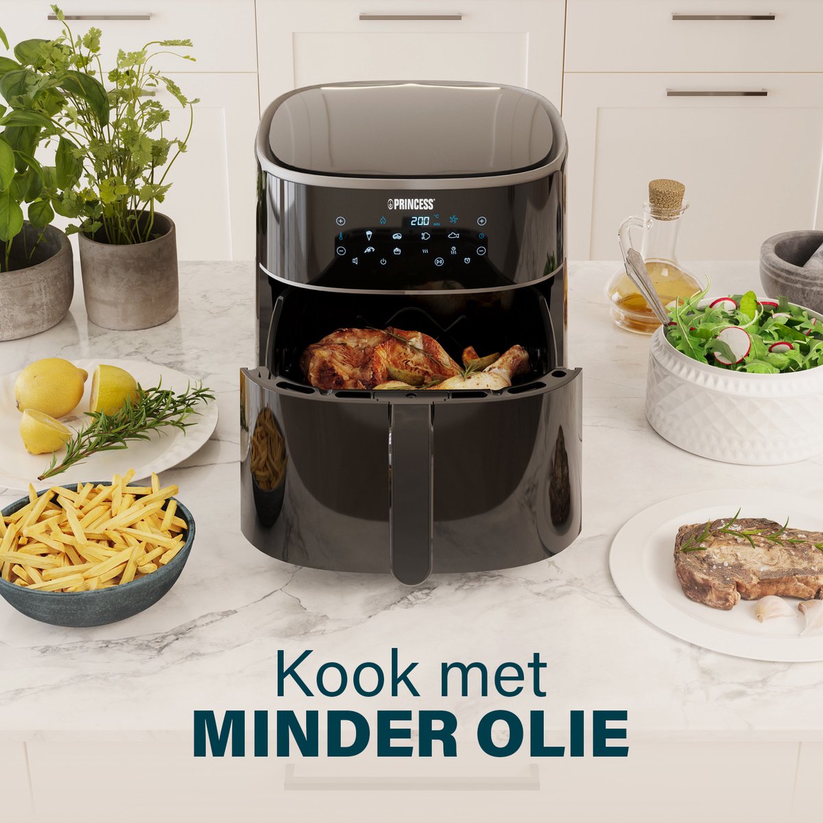 Princess Digitale Airfryer XXL 182254 - 8 liter - Extra Groot - PFAS vrij - Heteluchtfriteuse - Inclusief in hoogte verstelbaar Grillrack - Digital Touchscreen - 8 Automatische Programma's - 1800W - Zwart – foto 7