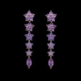 Victoria Valenza Boucles d'oreilles fleur du soir dorées avec pierres en zircon violet - Boucles d'oreilles femme - Pierres en zircon - Boucles d'oreilles dorées