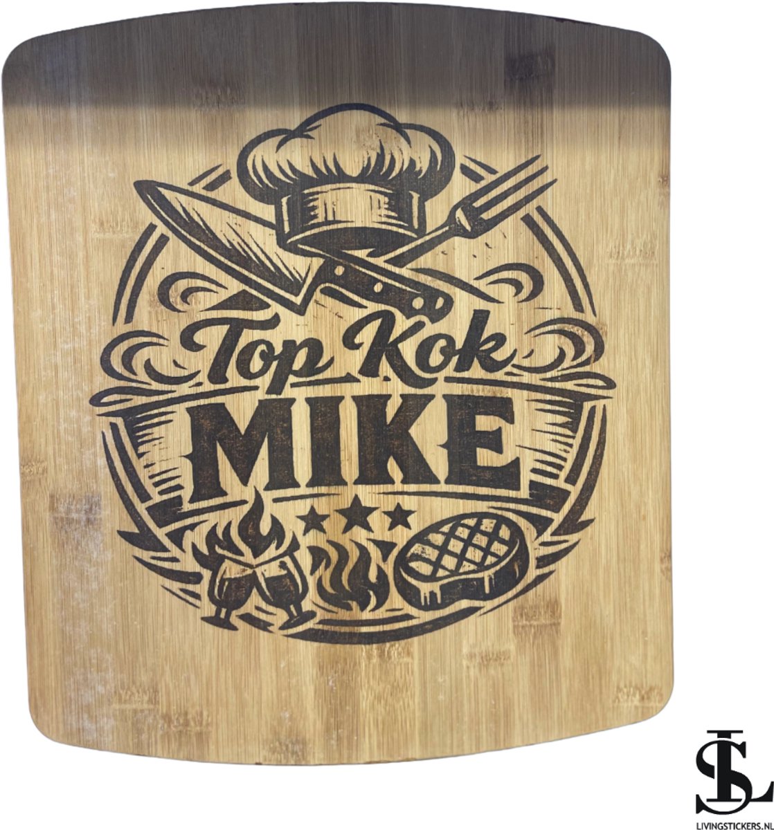 Gepersonaliseerde Bamboe Snijplank 30x35 cm – Top kok – Met Eigen Naam – Sublimatie – Duurzaam & Stijlvol – Livingstickers