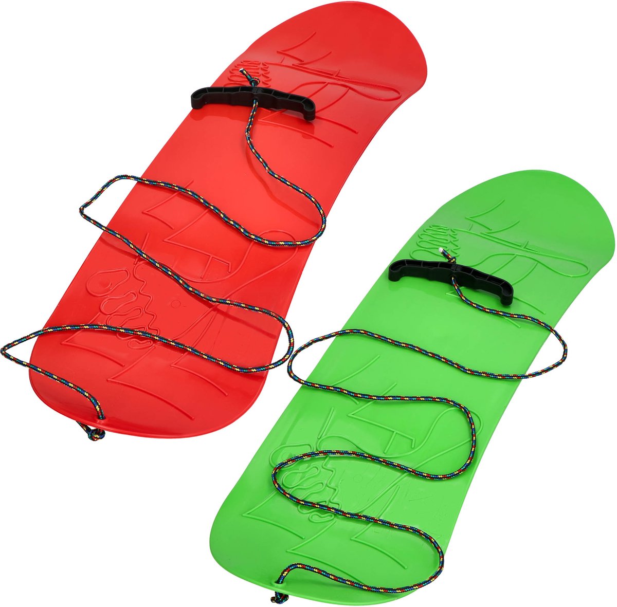 KOTARBAU® 2 stuks Speelgoed Snowboard Kunststof 68×20 cm & Sneeuw Slee Plastic Glijder Sneeuw zonder Binding met Touw Sneeuwglijder Slee Groen