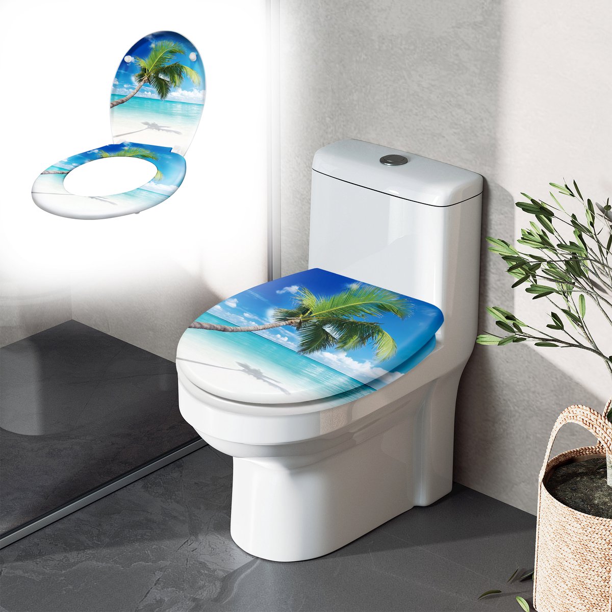 Aufun Toiletbril met Softclose - Blauwe zee - 45 x 38cm - WC-Bril van MDF met Thermohardend Deksel
