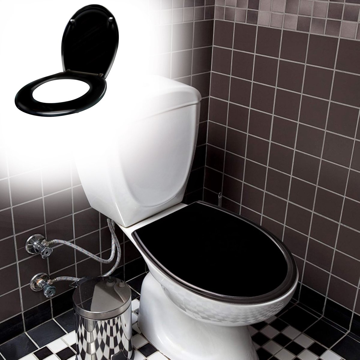 Aufun Toiletbril met Softclose - Zwart - 45 x 38cm - WC-Bril van MDF met Thermohardend Deksel