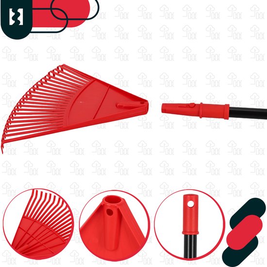 KOTARBAU® Bladhark, Tuinhark van Kunststof, 48 cm, met Aluminium Steel, 150 cm, Extra-Click, Gazonhark, Waaierbezem, Stevige Hark, Hark voor Gras Tuin Gazon, Rood & Zwart van Merkloos	 — afbeelding 4