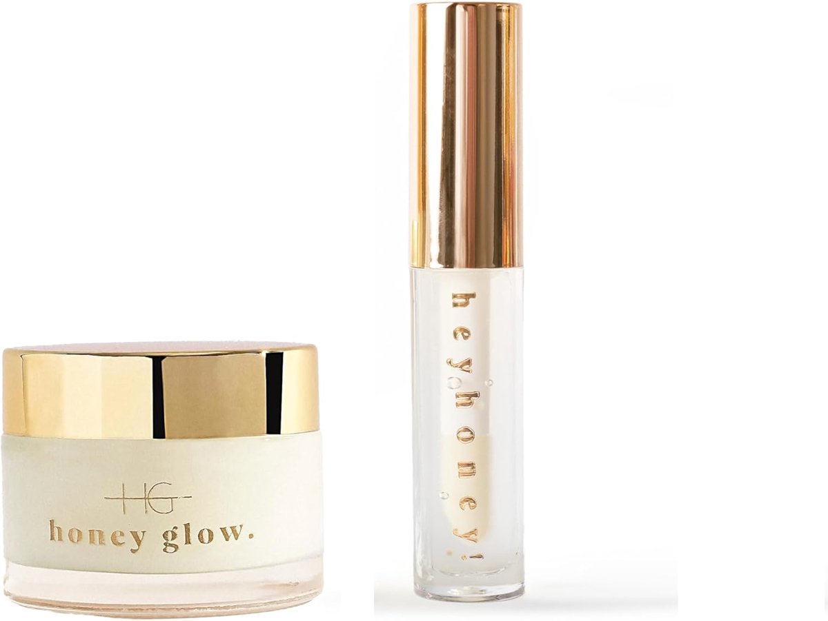 HG AESTHETICS Glow & Shine Duo – HeyHoney Lip Volumizing & Voedend Serum met Hyaluronzuur & Plantaardige Oliën 10 ml + HoneyGlow Ceramide Gezichtscrème SPF 15 50 ml - cadeau -cadeautje vrouw