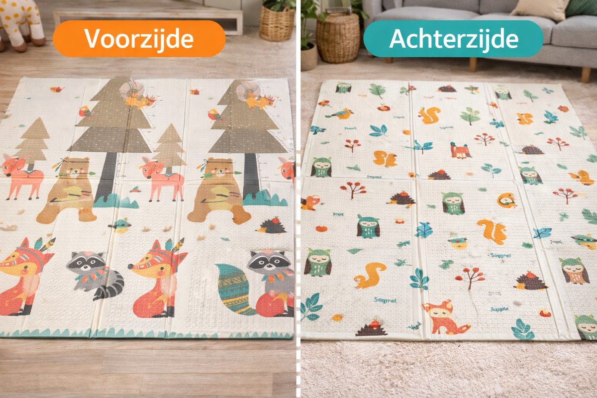 Speelmat Baby, Peuter & Kind 150x200 cm – Extra Dik Speelkleed – Voor Binnen & Buiten – Foam Kruipmat – Dubbelzijdig Opvouwbaar – Inclusief Opbergtas – Zacht & Veilig speelmat dieren & boom thumbnail 3