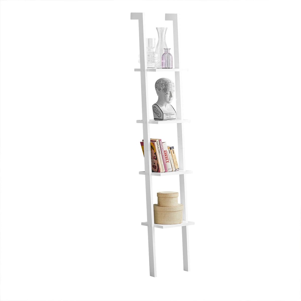 DIMICO - Opbergrek - Ladderrek - Stellingkast - Staande plank - Boekenkast - Rek - Kast - Wit - 4 Planken - Eenvoudig ontwerp