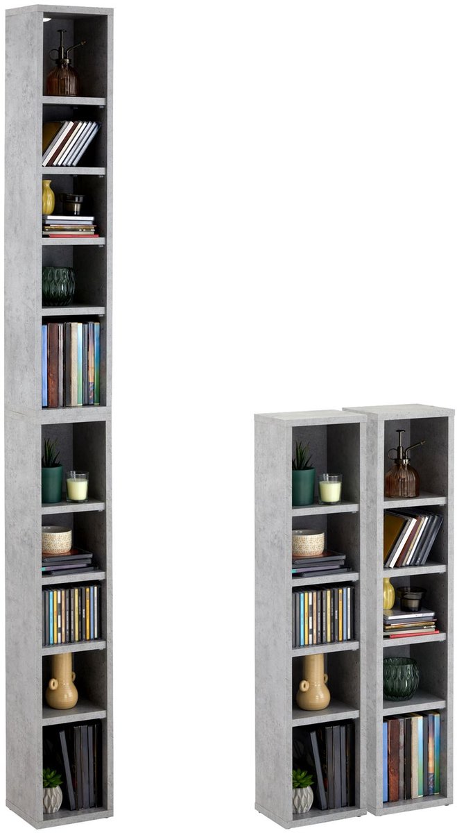 CD DVD-rek Staand media-rek CHART in betonlook met 10 vakken voor maximaal 160 CD's, 20x186,5 cm (breedte x hoogte) - hoofdafbeelding