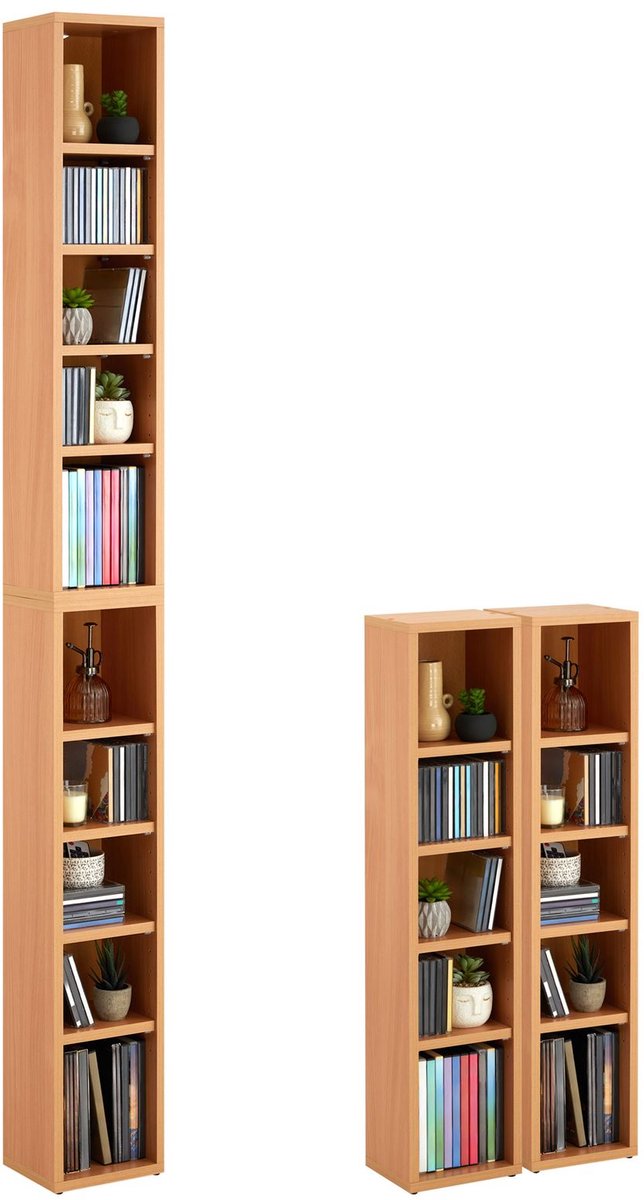 CD DVD plankstandaard opberg CHART, in beuken met 10 vakken voor maximaal 160 CD's, 20x186,5 cm (breedte x hoogte) - hoofdafbeelding
