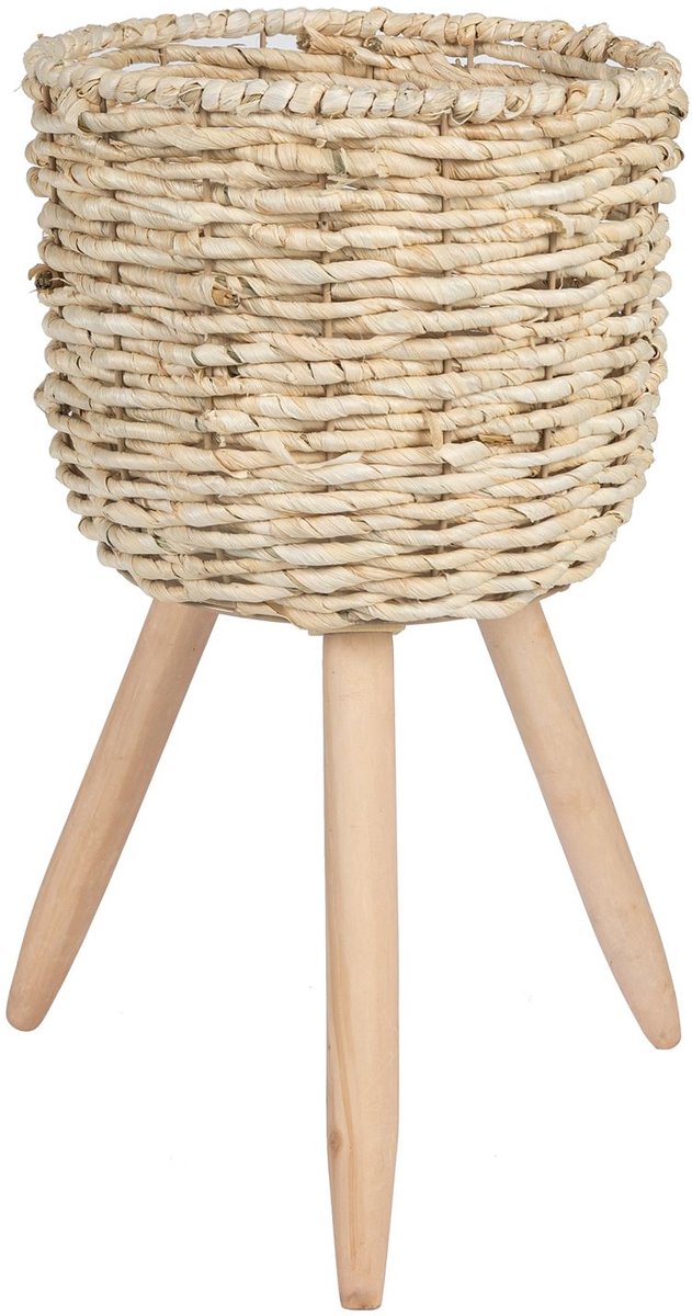 NAGO rieten plantenbak met houten basis Natuurlijke kleuren, slijtvast, ideaal voor kamerplanten, bloempot met pootjes - Hoofdafbeelding