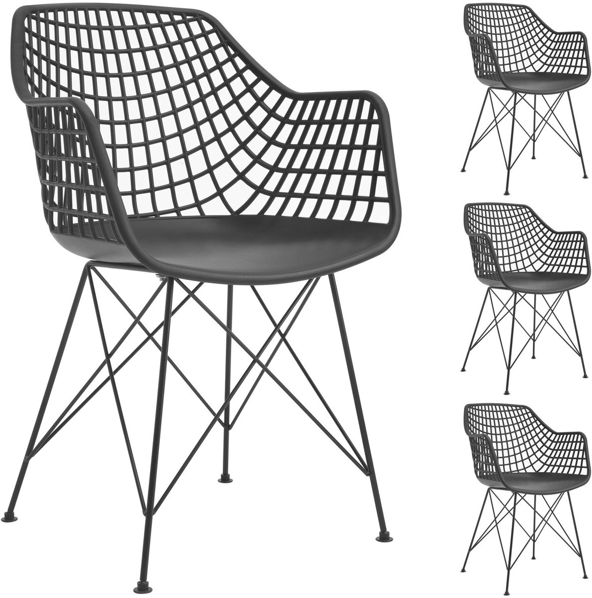 Tuinstoel ALICANTE, set van 4 - Zwart