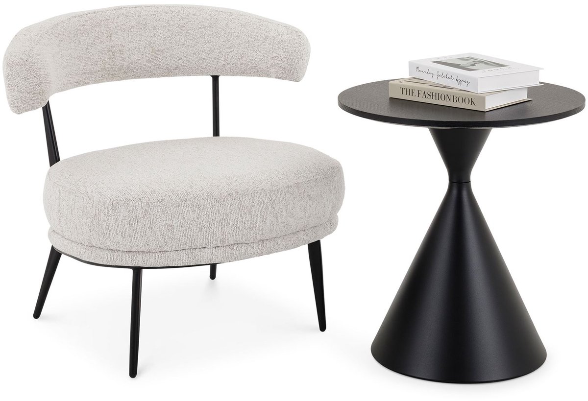 ISOMA 2-delige loungeset, beige - loungestoel met stoffen bekleding en metalen poten, kleine bijzettafel van MDF en metaal, modern ontwerp voor de sfeer in de woonkamer en hal