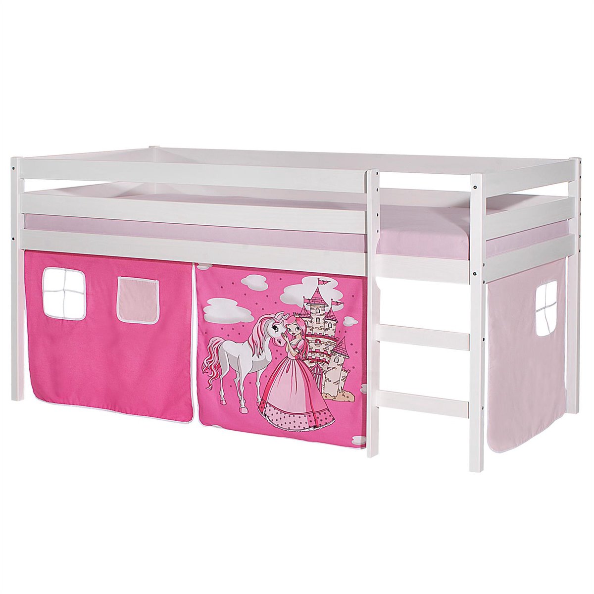 ERIK hoogslaper wit met PRINCESS gordijn, roze/roze