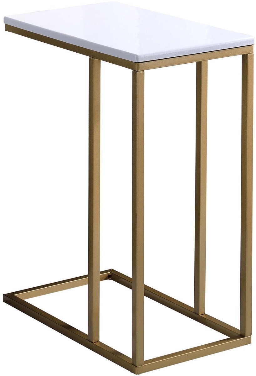 Bijzettafel DEBORA rechthoekig met MDF in wit blad en metalen frame in goud