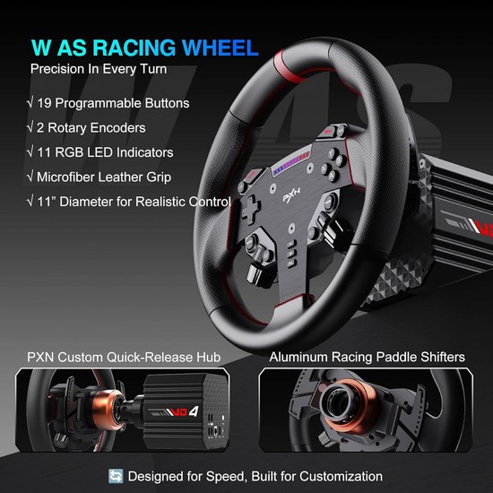 PXN VD4 Bundel - Direct Drive Racing Stuur - 4 Nm - W AS Stuurwiel - PD HM 2-Pedaalset - 400° Rotatie - PC Windows - Zwart van Merkloos — afbeelding 2