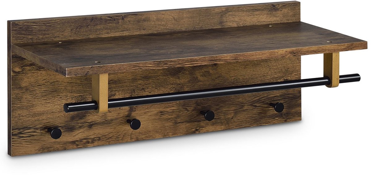 ULF wandkapstok met jashaken hoedenrek kledingstang, vintage/zwart
